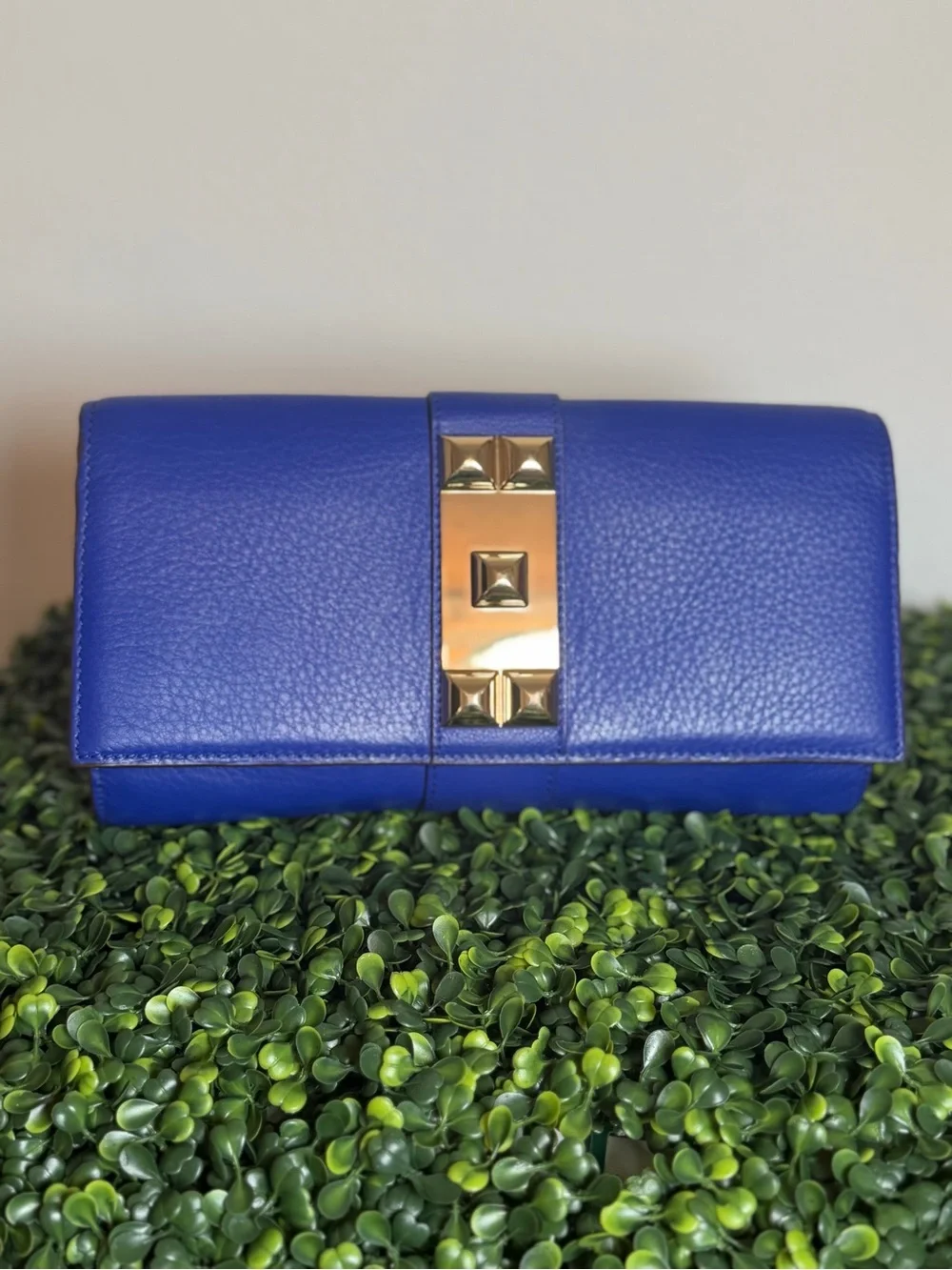 Vince Camuto Cobalt Blue Leather Stud-Detail Clutch